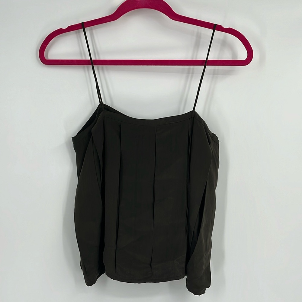 Vintage Irka 100% Silk Green Pleated Flowy Cropped Tank Top Size 6